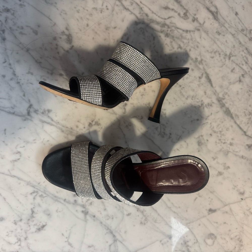 Staud Sonny Rhinestone Sandals Black Multi Strap Slides Heels Size EU 38 8 US - Picture 11 of 11